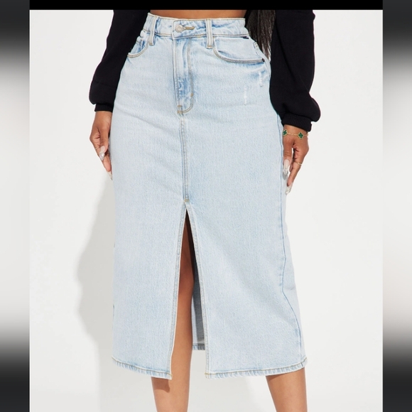 NWT 🔥 Fashion Nova Open to it denim midi skirt, WPL 2X - Picture 1 of 9